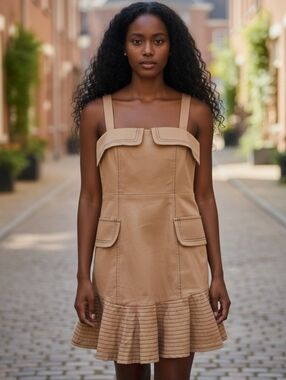 Women's Here Comes The Sun Beige Mini Dress with Ruffle Hem Size S